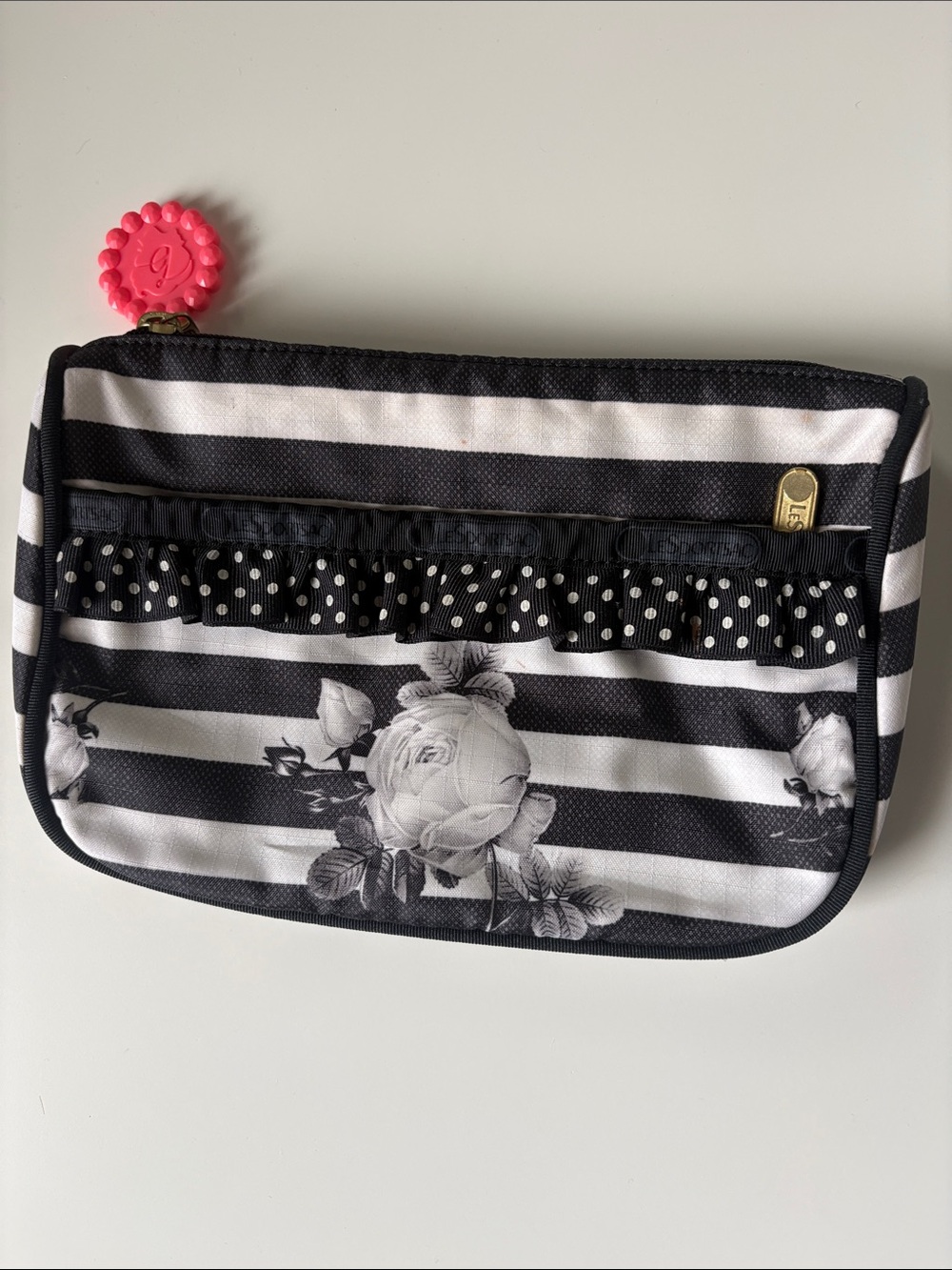 Lesportsac x Benefit Cosmetics Striped Floral Cosmetic Pouch in Black & White